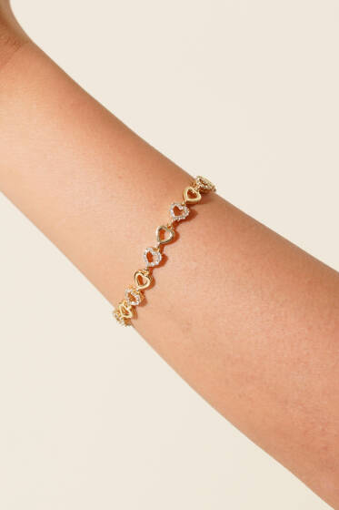 Mini Kalp Desenli Bileklik Gold - Bileklik