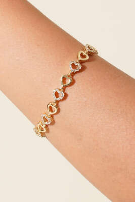 Mini Kalp Desenli Bileklik Gold - Bileklik