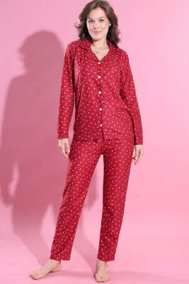 Mini Kalp Süslemeli Süet Pijama Takımı Bordo - Pijama