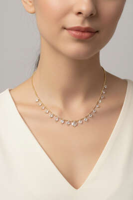 Mini Kalp Taşlı Kolye Gold - KONYALI BİJUTERİ