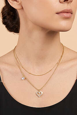 Mini Kalp Taşlı Zincir Kolye Gold - YILMAZ BİJUTERİ 