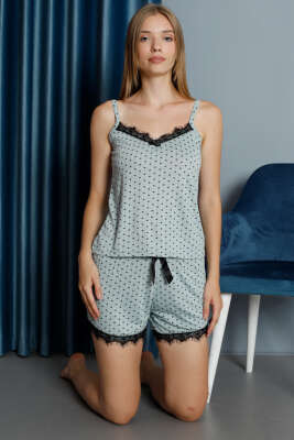 Mini Kalpli Dantelli Şortlu Viskon Pijama Takım Çağla Yeşili - Kadın Pijama Takımı