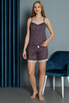 Mini Kalpli Şortlu Pijama Takımı Mürdüm - Pijama & Gecelik