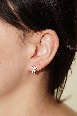 Mini Kelebek Taşlı Küpe Gold - DEMİR BİJUTERİ