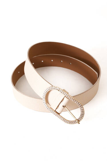 Mini Pırlanta Tokalı Kemer Bej - Deri Kemer