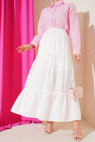 Mini Pon Pon Detaylı Etek Ekru - Etek