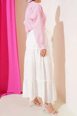 Mini Pon Pon Detaylı Etek Ekru - Uzun Etek