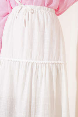 Mini Pon Pon Detaylı Etek Ekru - Uzun Etek