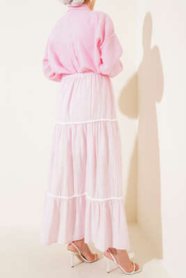 Mini Pon Pon Detaylı Etek Pembe - Uzun Etek