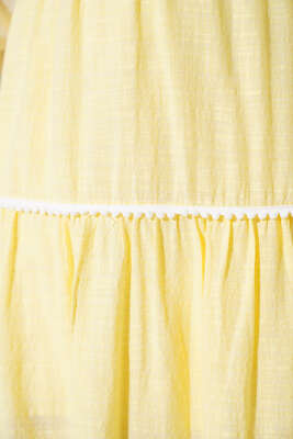 Mini Pon Pon Detaylı Etek Sarı - Uzun Etek