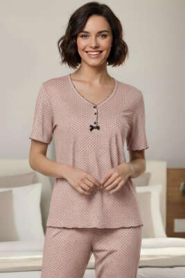 Mini Puantiyeli Fiyonk Kısa Kol Pijama Takımı Yavru Ağzı - Pijama