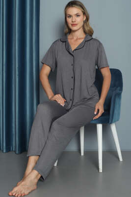 Mini Puantiyeli Kısa Kol Pijama Takımı Leylak 