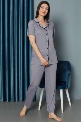 Mini Puantiyeli Kısa Kol Pijama Takımı Lila - Kadın Pijama Takımı