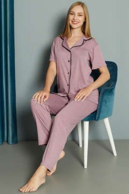 Mini Puantiyeli Kısa Kol Pijama Takımı Magenta 