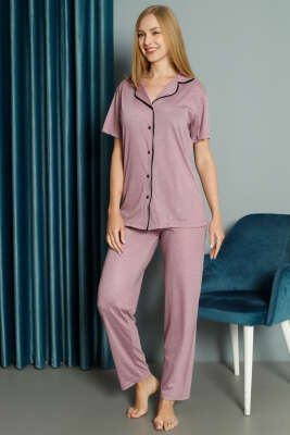 Mini Puantiyeli Kısa Kol Pijama Takımı Magenta - Kadın Pijama Takımı