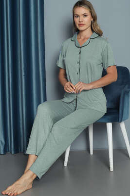 Mini Puantiyeli Kısa Kol Pijama Takımı Su Yeşili - Kadın Pijama Takımı