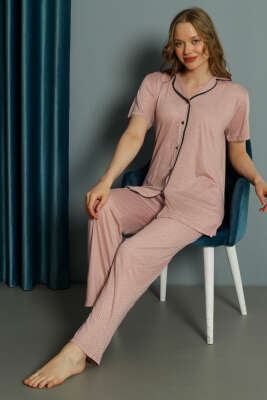 Mini Puantiyeli Kısa Kol Pijama Takımı Yavru Ağzı - Kadın Pijama Takımı