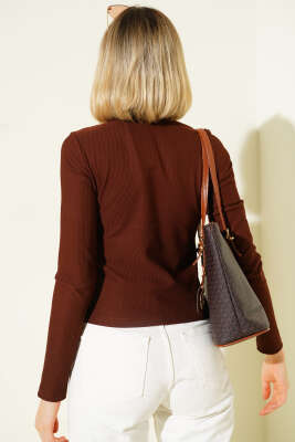 Mini Serpme Taşlı Bluz Kahve - Yılın Fırsatı