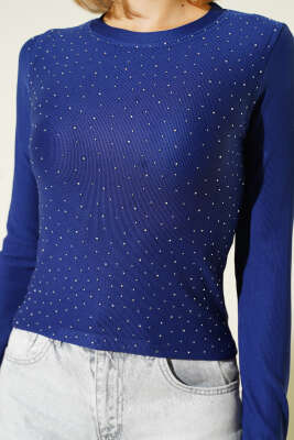 Mini Serpme Taşlı Bluz Lacivert - Yılın Fırsatı