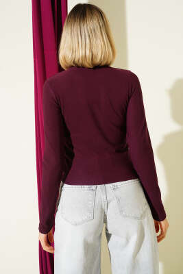 Mini Serpme Taşlı Bluz Mürdüm - Yılın Fırsatı