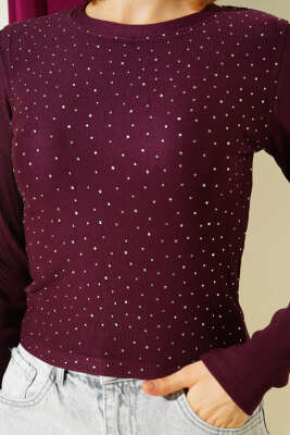 Mini Serpme Taşlı Bluz Mürdüm - Yılın Fırsatı