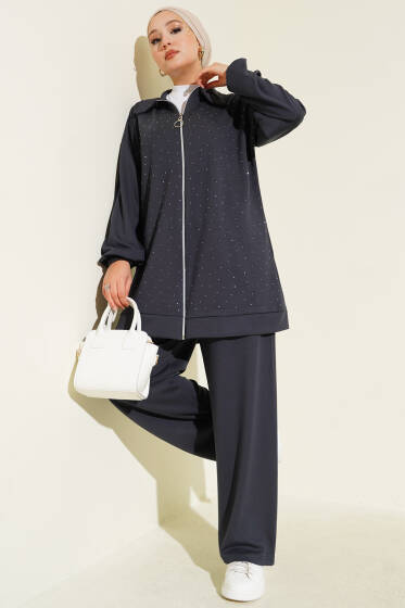 Mini Serpme Taşlı İkili Takım Füme - İkili Takım