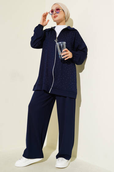 Mini Serpme Taşlı İkili Takım Lacivert - İkili Takım