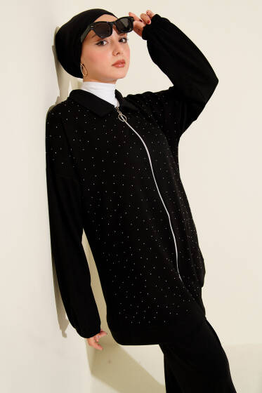 Mini Serpme Taşlı İkili Takım Siyah - İkili Takım