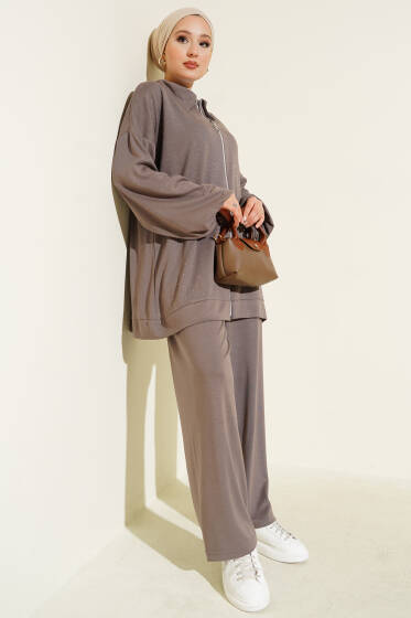 Mini Serpme Taşlı İkili Takım Vizon - İkili Takım