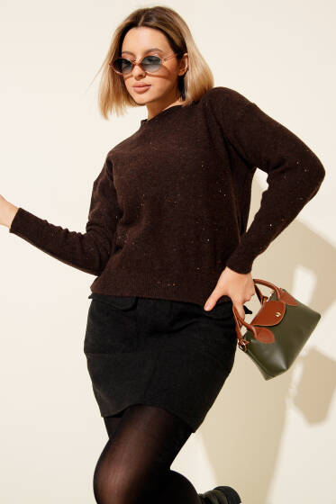 Mini Simli Triko Kazak Kahve - Kadın Giyim Modelleri