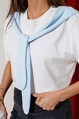 Mini Taş Atkılı T-shirt Buz Mavisi - Kadın Giyim Modelleri