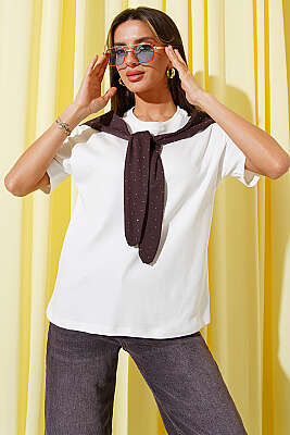 Mini Taş Atkılı T-shirt Kahve - Kadın Giyim Modelleri