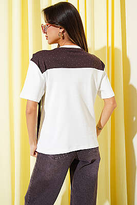 Mini Taş Atkılı T-shirt Kahve - Kadın Giyim Modelleri