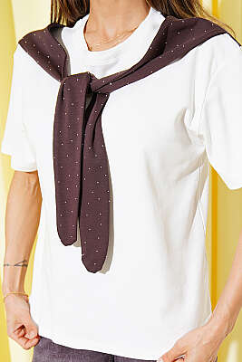 Mini Taş Atkılı T-shirt Kahve - Kadın Giyim Modelleri