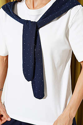 Mini Taş Atkılı T-shirt Lacivert - Kadın Giyim Modelleri