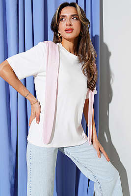 Mini Taş Atkılı T-shirt Pembe - Kadın Giyim Modelleri