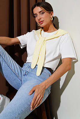 Mini Taş Atkılı T-shirt Sarı - DESTİNA