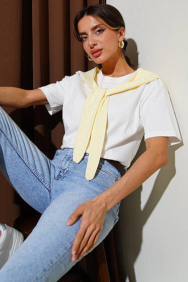 Mini Taş Atkılı T-shirt Sarı - Kadın Giyim Modelleri