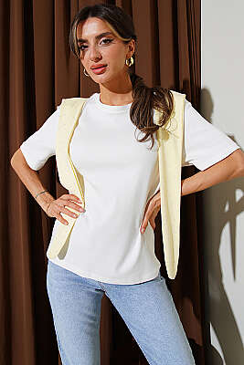 Mini Taş Atkılı T-shirt Sarı - Kadın Giyim Modelleri