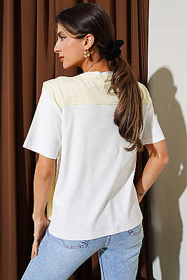 Mini Taş Atkılı T-shirt Sarı - Kadın Giyim Modelleri