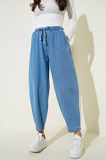 Mini Taş Detaylı Kot Pantolon Açık Mavi - Kadın Giyim Modelleri