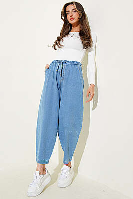 Mini Taş Detaylı Kot Pantolon Açık Mavi - Kadın Giyim Modelleri