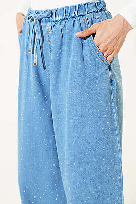 Mini Taş Detaylı Kot Pantolon Açık Mavi - Kadın Giyim Modelleri