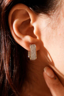 Mini Taş Detaylı Küpe Gold - Küpe