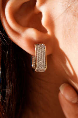 Mini Taş Detaylı Küpe Gold - Küpe