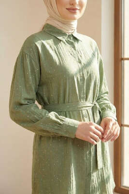 Mini Taş Detaylı Kuşaklı Gömlek Haki - Gömlek