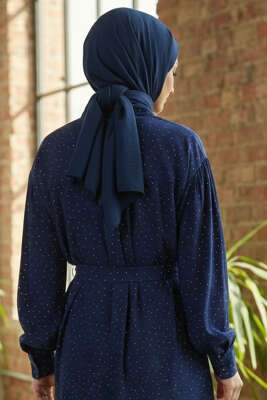 Mini Taş Detaylı Kuşaklı Gömlek Lacivert - Gömlek