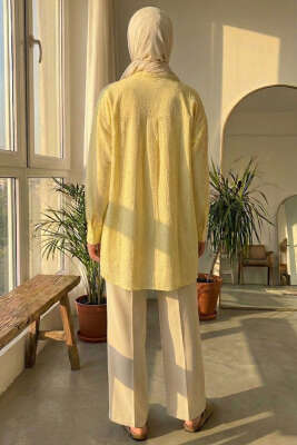 Mini Taş Detaylı Kuşaklı Gömlek Sarı - NEVA MODA