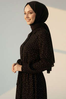 Mini Taş Detaylı Kuşaklı Gömlek Siyah - Gömlek