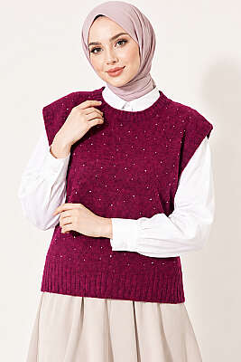 Mini Taş Detaylı Triko Süveter Magenta - FİXAY